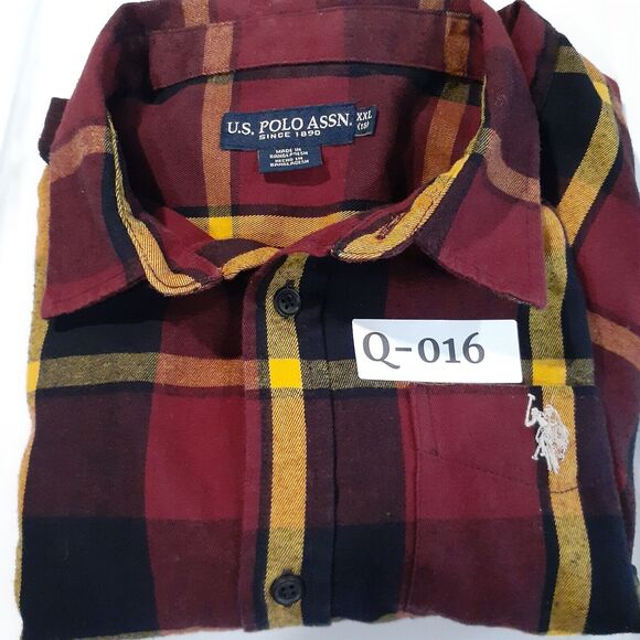 US Polo Assn Boy Junior XXL Flannel Burgundy Plaid Long Sleeve Button Down Shirt - Picture 8 of 8